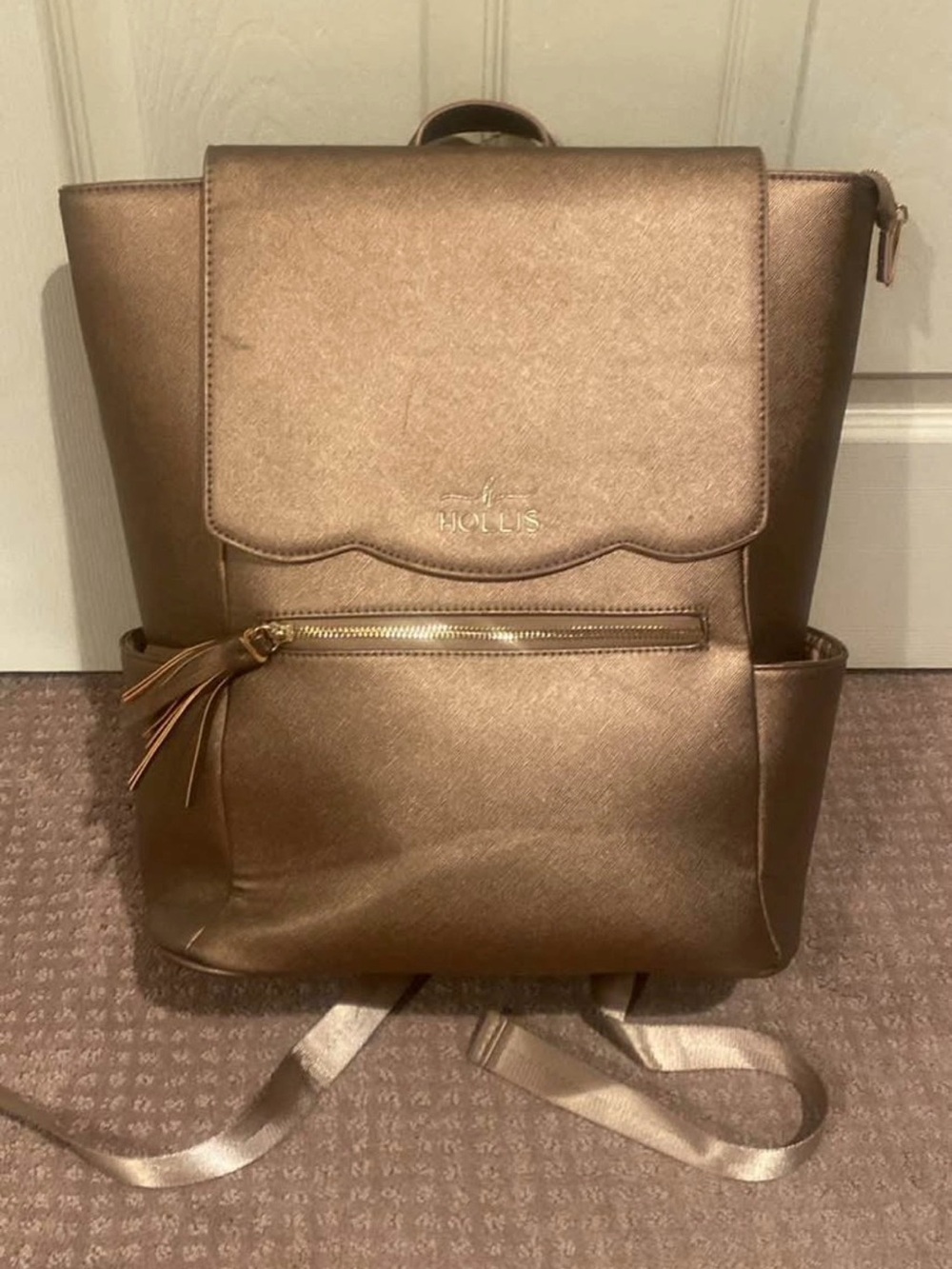 Hollis Metallic Rose Gold Full Size Backpack